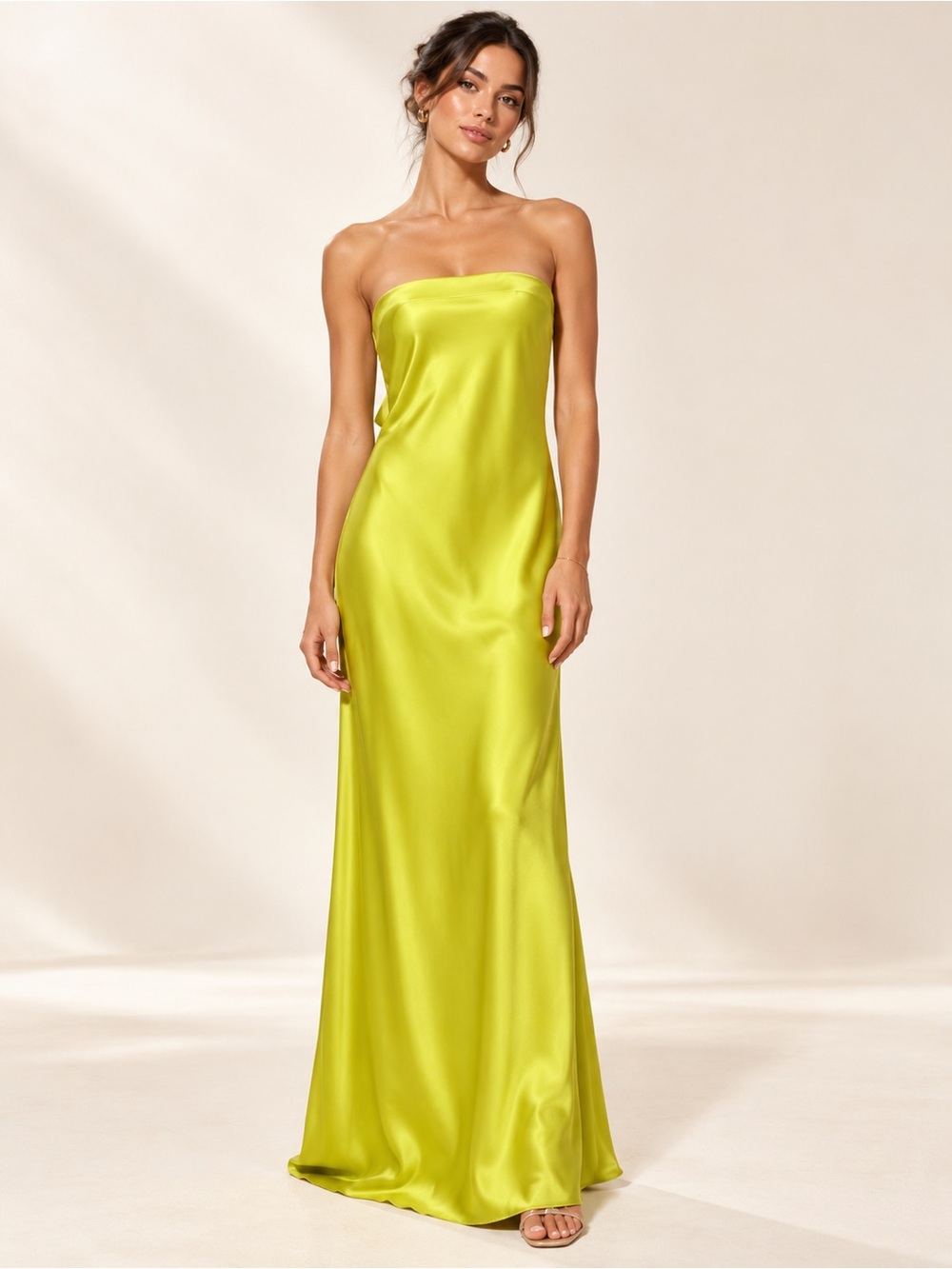 Gianni Bini Women's Strapless Satin Maxi Dress Chartreuse NWT Size 10